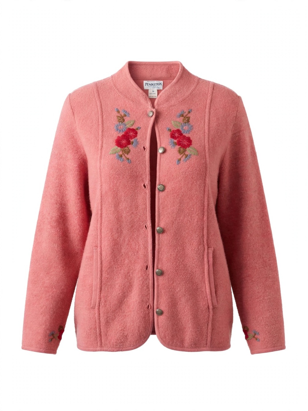 Vintage-Inspired Pink Floral Embroidered Button Cardigan Sweater